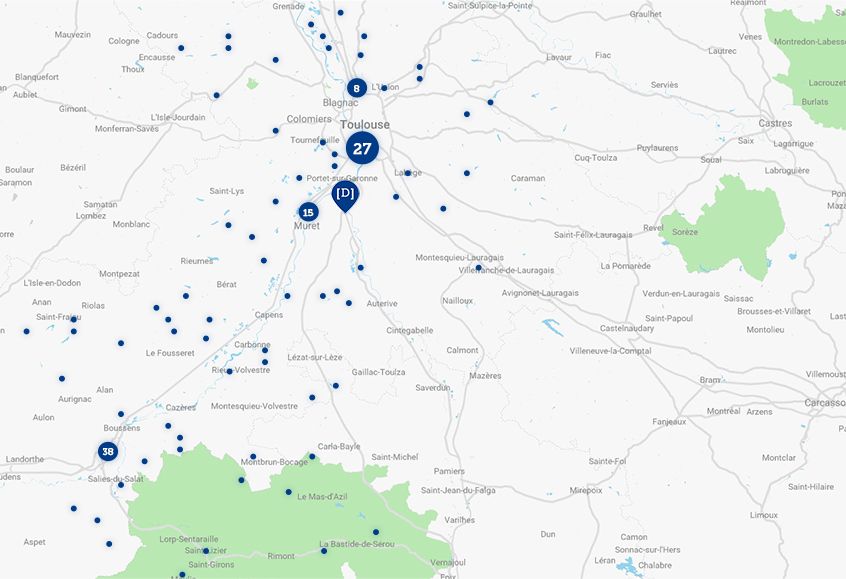 Carte de la zone d'intervention de DEFI Espaces & Design